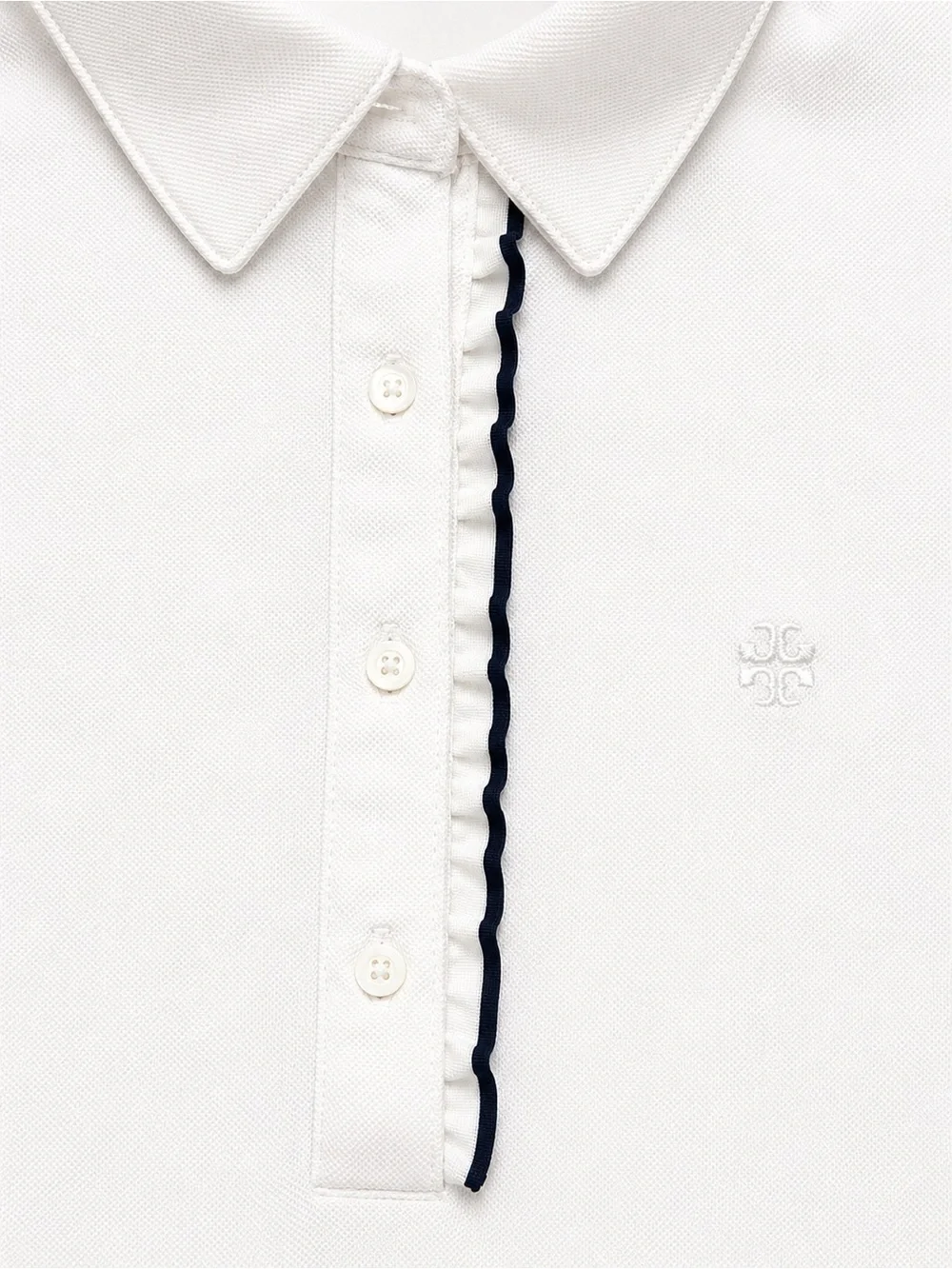 Tory Burch Tory Sport White Sleeveless Polo Top Navy Ruffle Trim Size S Athletic
